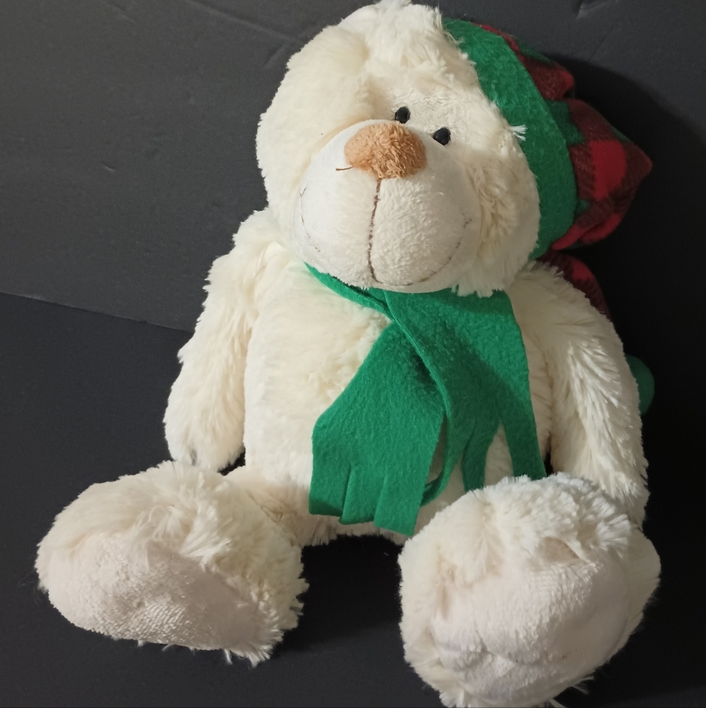 Chosun International Ivory Teddy Bear with Green Scarf Stuffed Animal Toy Plush
